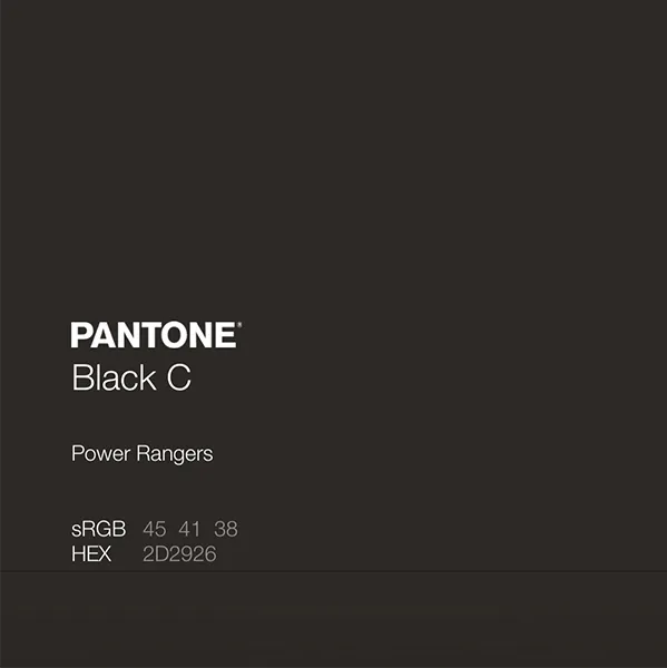 Eine schwarze Farbpalette von Pantone, bezeichnet als "Black C", mit Informationen über sRGB und HEX-Code.