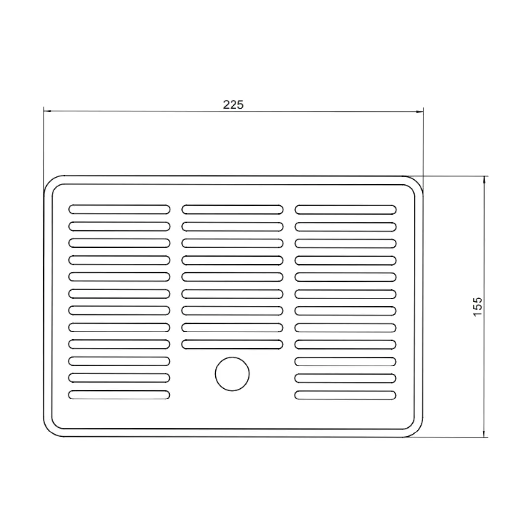 Technische Zeichnung eines Ablaufs. Maße: 225 mm x 155 mm.