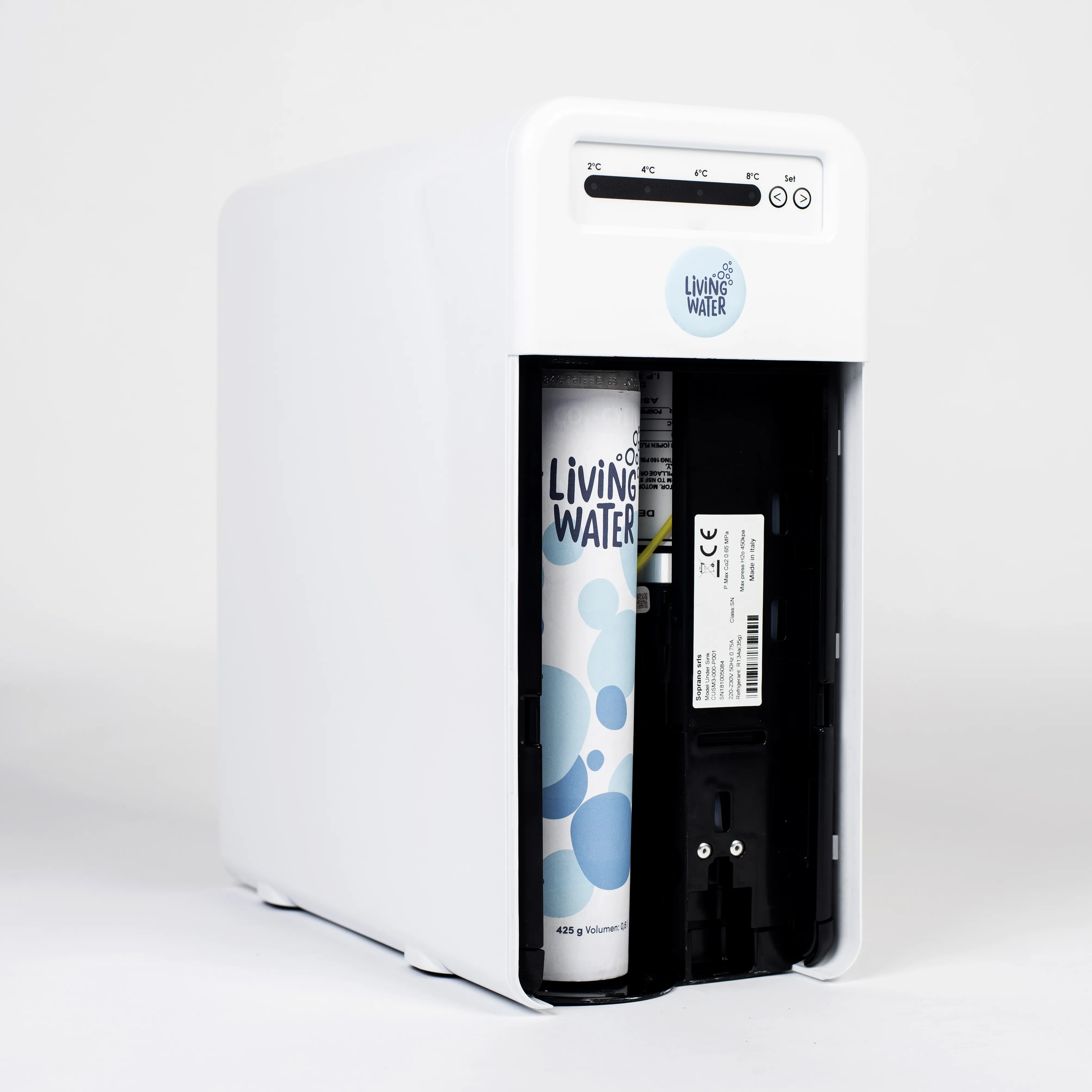 LivingTap Pro Karbonator von Living Water mit geöffneter Frontansicht.